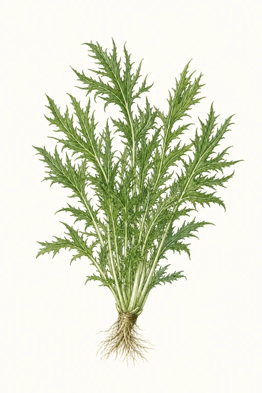 Botanical illustration of Mizuna 'Mizuna Green'