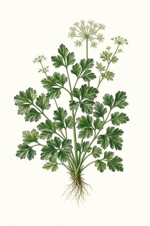 Botanical illustration of Dark Green Italian Plain Leaf