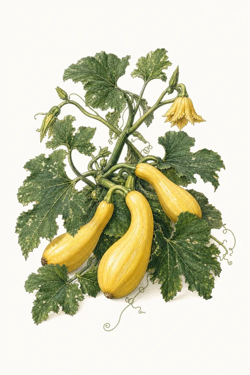 Botanical illustration of Yellow Crookneck