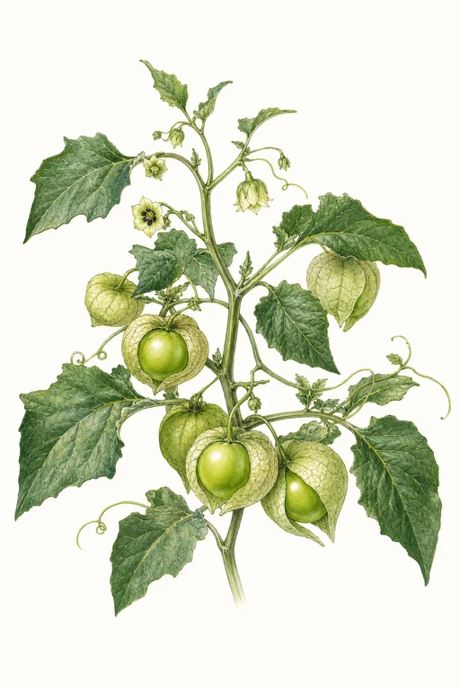 Botanical illustration of Green Tomatillo de Veracruz