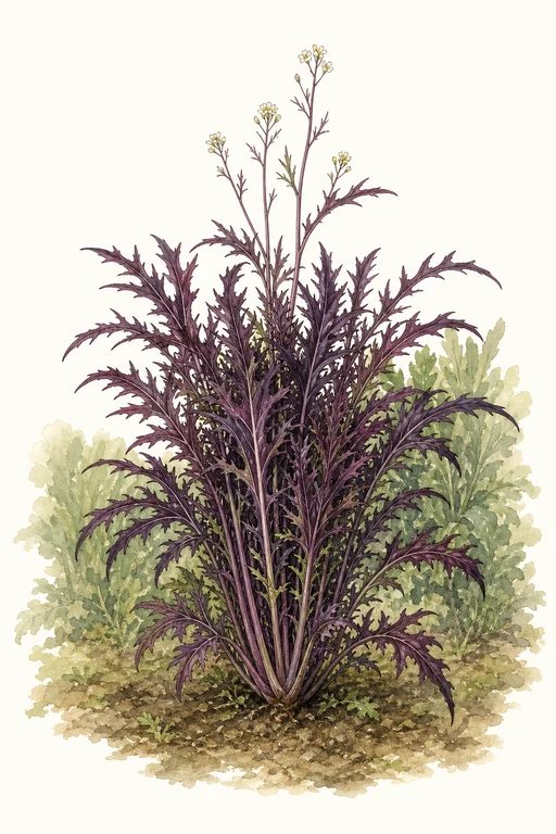 Botanical illustration of Mizuna 'Purple'