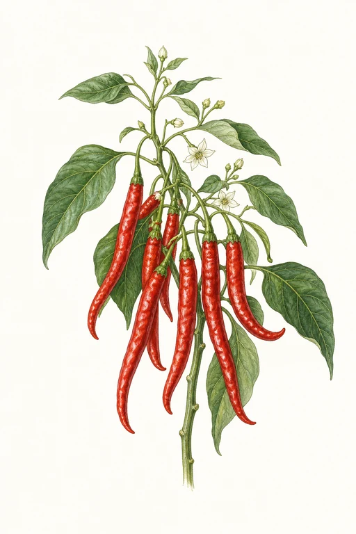 Botanical illustration of Joe's Long Cayenne