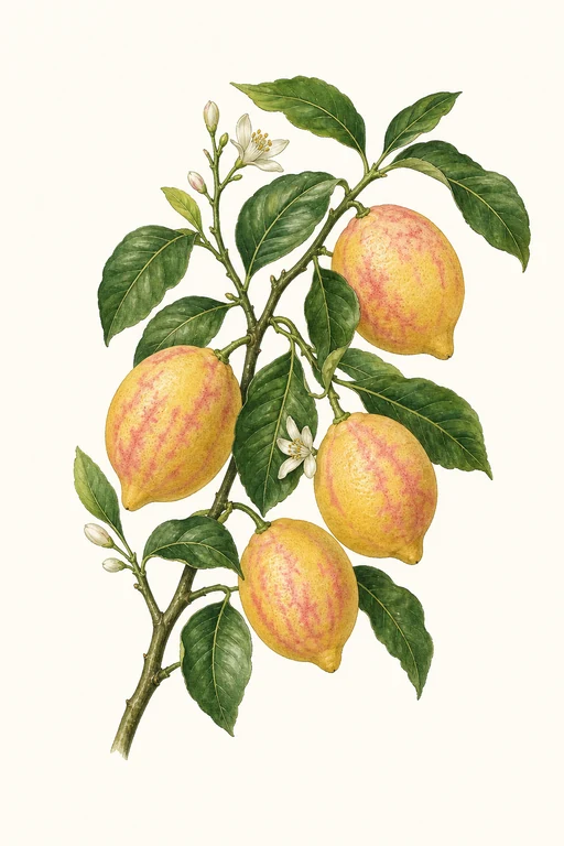 Botanical illustration of Pink Variegated Lemon