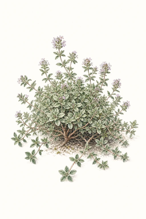 Botanical illustration of Silver Queen Thyme