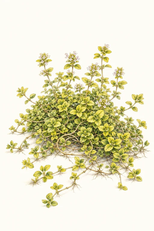 Botanical illustration of Creeping Golden Lemon Thyme