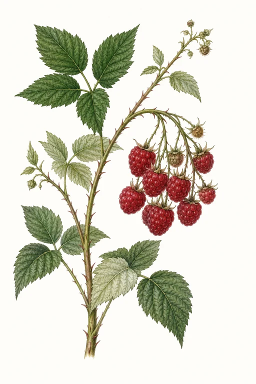 Botanical illustration of Raspberry