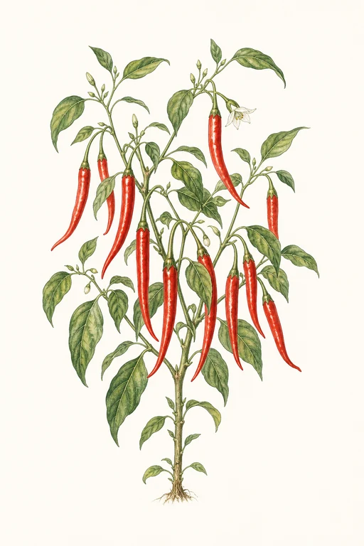 Botanical illustration of Cayenne Long Red Thin