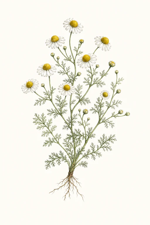 Botanical illustration of German Chamomile