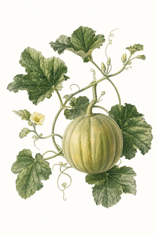 Botanical illustration of Honeydew Orange Flesh T