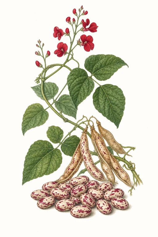 Botanical illustration of Crimson Flowered Borlotto