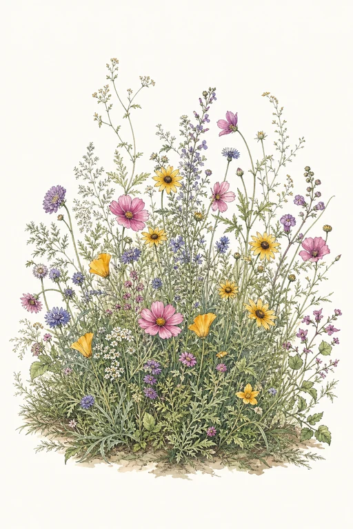 Botanical illustration of Burpee's Wildflower Mix For Bees