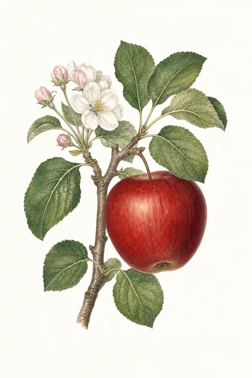 Botanical illustration of Red Delicious