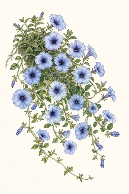 Botanical illustration of Surfinia Sky Blue