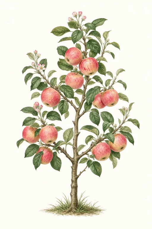 Botanical illustration of Pink Lady Gala