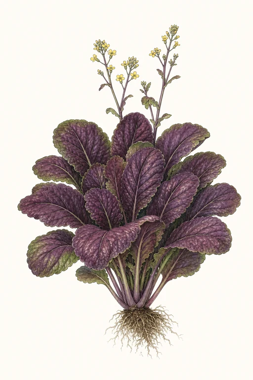Botanical illustration of Komatsuna 'Purple'