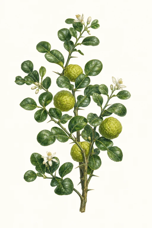 Botanical illustration of Kaffir Lime