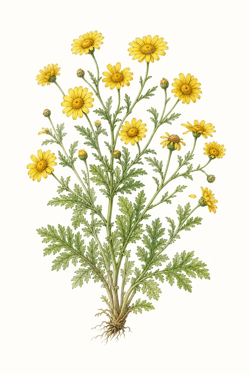 Botanical illustration of Yellow Flowered Shungiku