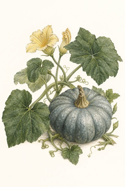 Botanical illustration of Blue Hubbard
