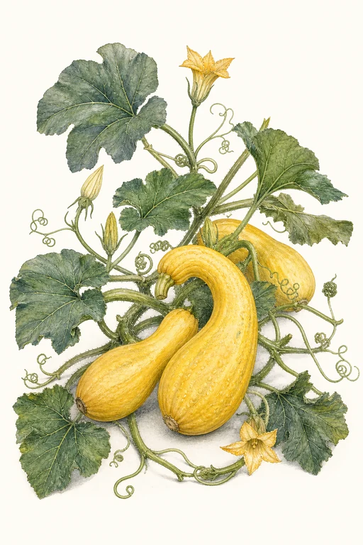 Botanical illustration of Pennsylvania Dutch Crookneck