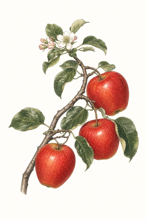 Botanical illustration of Scarlet Gala