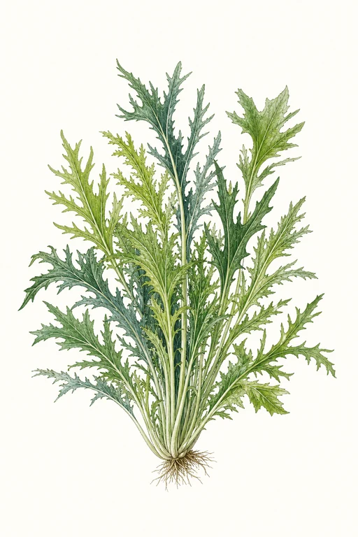 Botanical illustration of Mizuna 'Asian Mix'