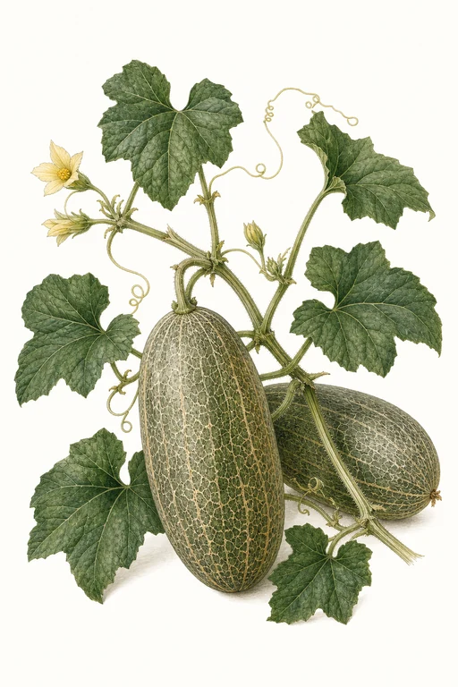 Botanical illustration of Crenshaw Melon