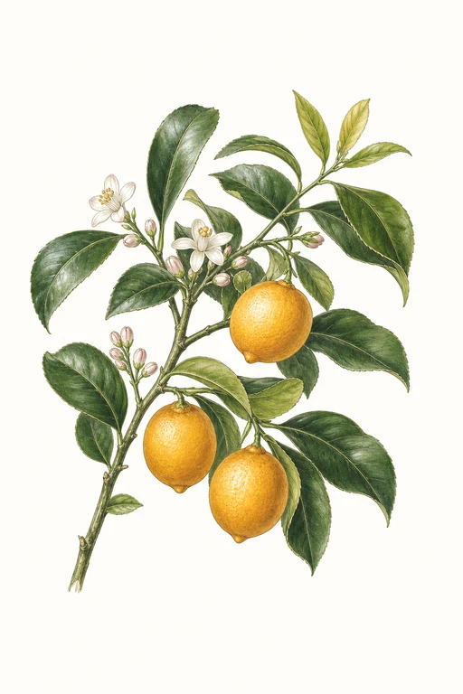 Botanical illustration of Meyer Lemon