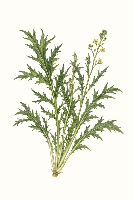 Botanical illustration of Purple Mizuna