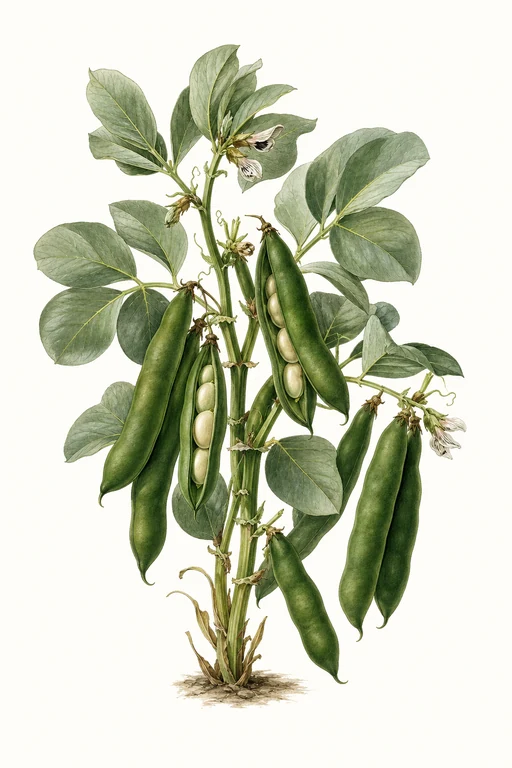 Botanical illustration of Vicia faba 'Luna'