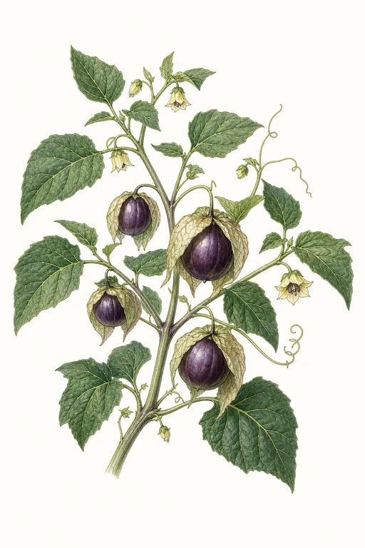 Botanical illustration of Purple Tomatillo de Puebla