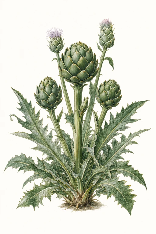 Botanical illustration of Cynara cardunculus var. scolymus