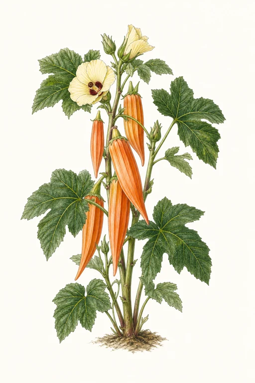 Botanical illustration of Jing Orange Okra