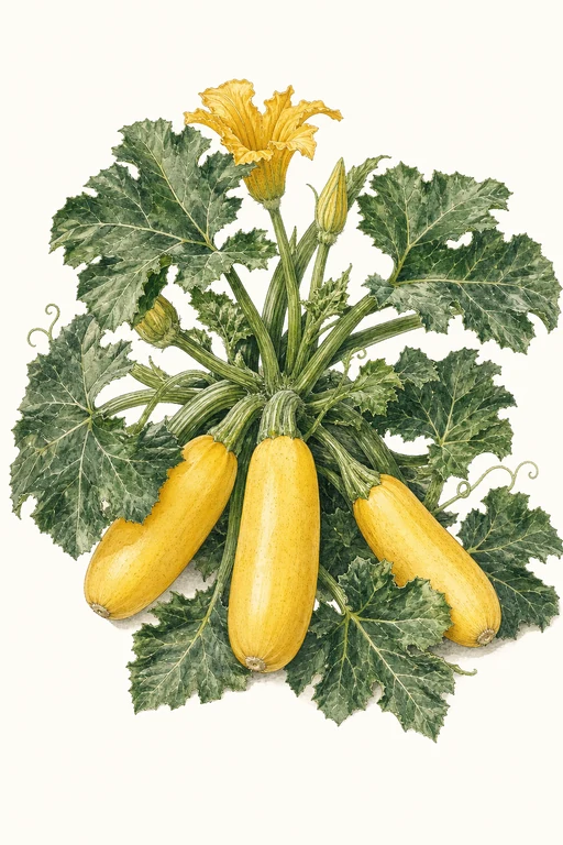 Botanical illustration of Goldmine Zucchini