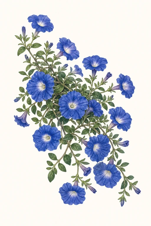 Botanical illustration of Surfinia Heavenly Blue