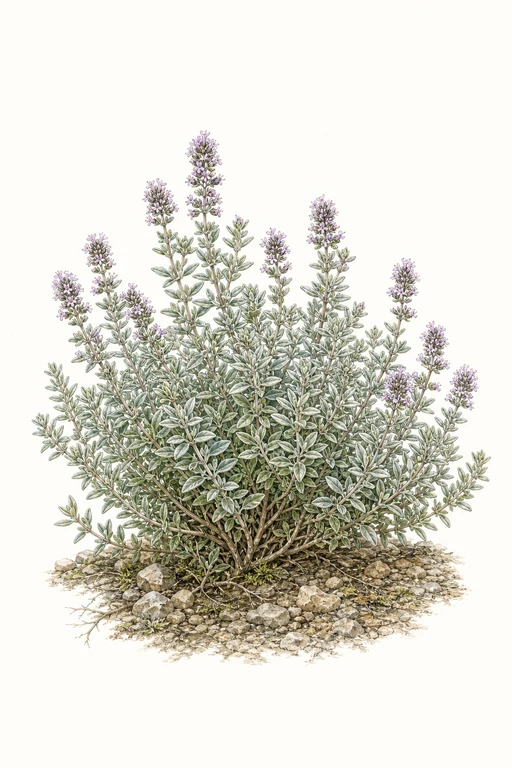 Botanical illustration of Thymus Vulgaris 'Argenteus