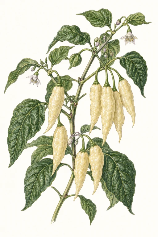 Botanical illustration of White Bhut Jolokia
