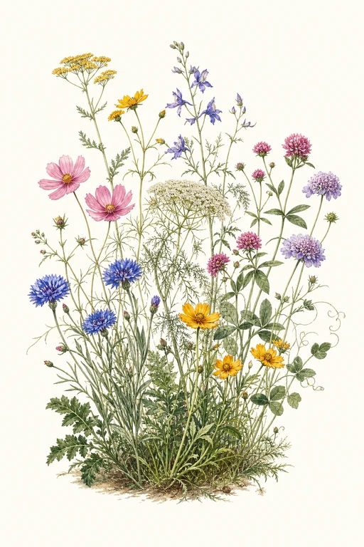 Botanical illustration of Pollinator Wildflower Mix