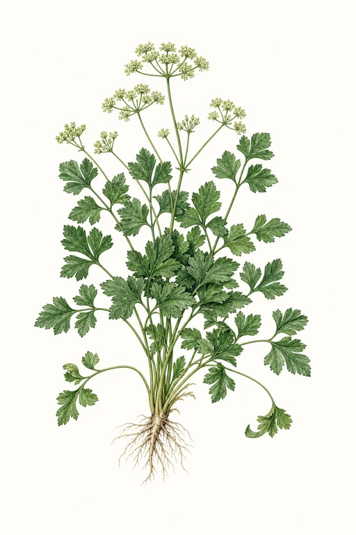 Botanical illustration of Flat Leaf Parsley