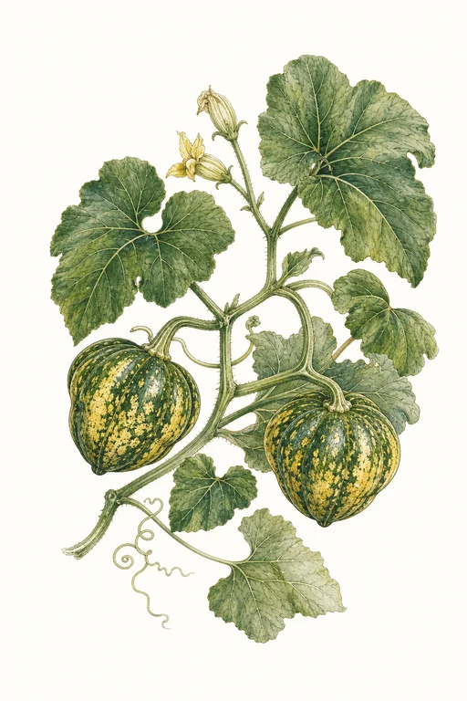 Botanical illustration of Table Queen Acorn