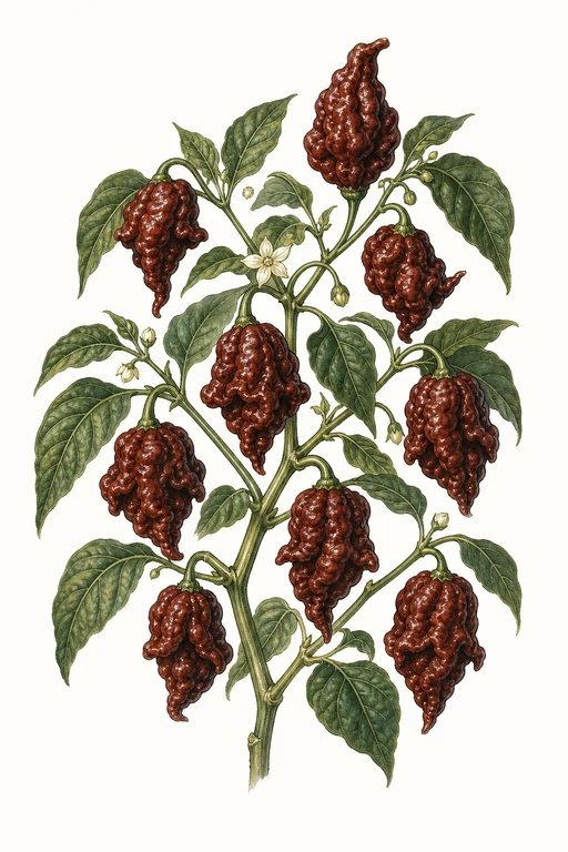 Botanical illustration of Trinidad Moruga Scorpion Chocolate