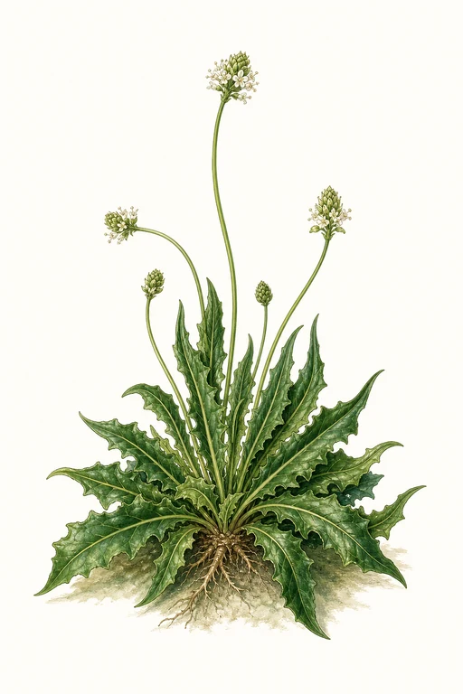 Botanical illustration of Buckshorn Plantain