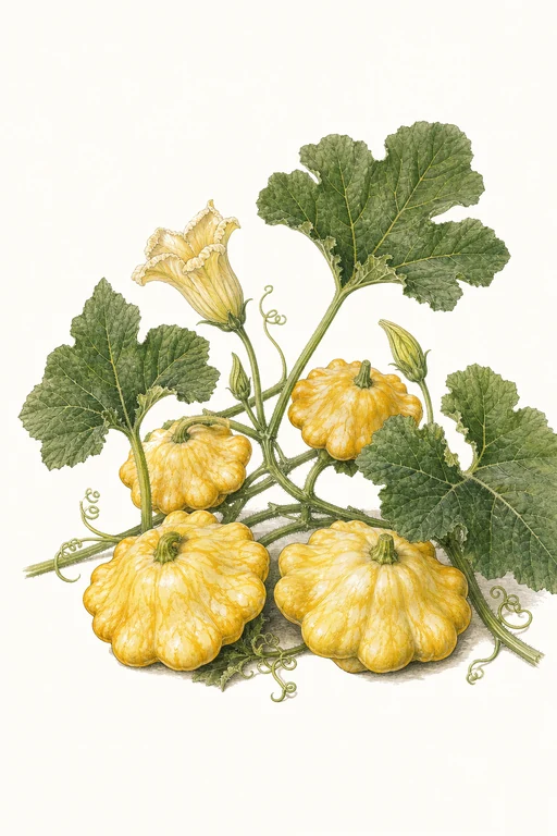 Botanical illustration of Patisson Golden Marbre Scallop