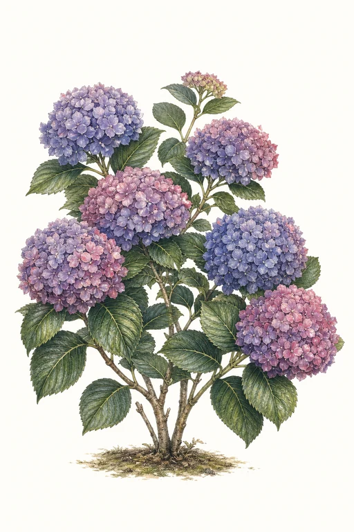 Botanical illustration of Hydrangea